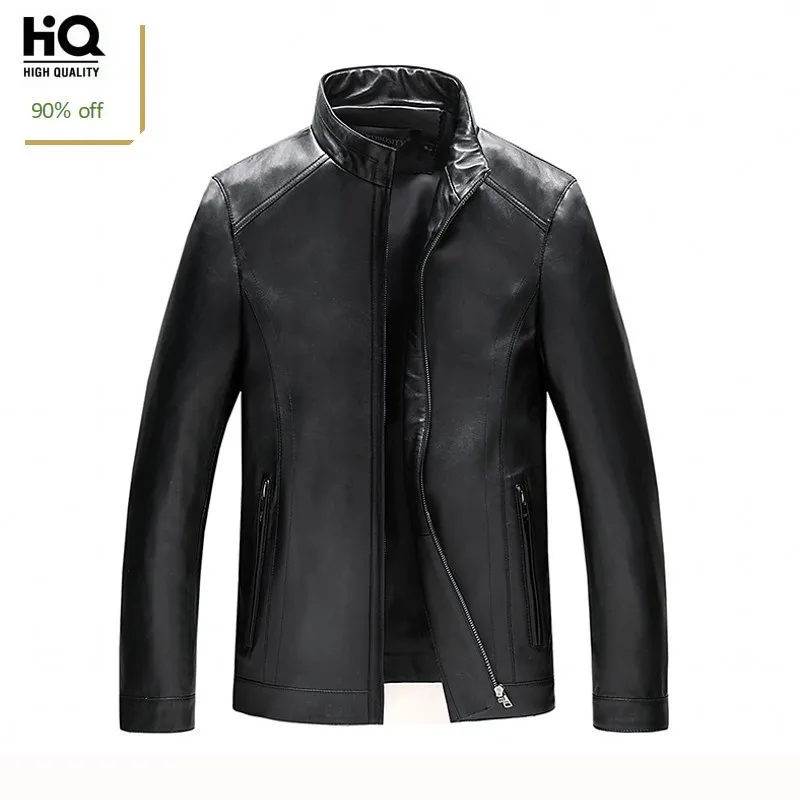 

Mens Spring Autumn Motorcycle Jacket Black Male Biker Jacket Genuine Leather For Big Men Office Zip Sheepskin Coat Plus Size 4XL