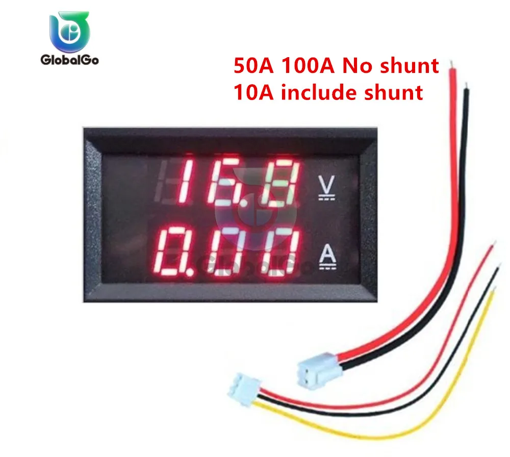 10A 50A 100A DC100V LED 디지털 전압계 전류계 자동차 Motocycle 전압 전류 측정기 볼트 검출기 테스터 모니터 패널 도구