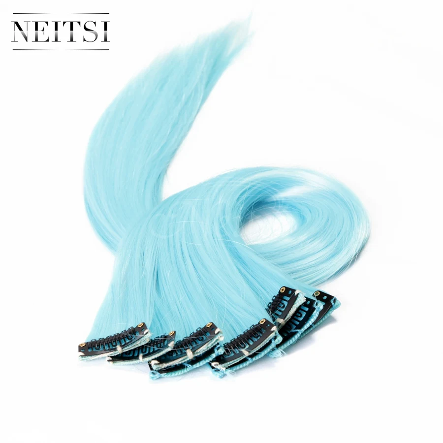 Neitsi 20 ''10 шт./упак. синтетический длинный одинарный зажим в одной части накладные волосы Омбре прямые пряди для женщин - Цвет: Light Blue