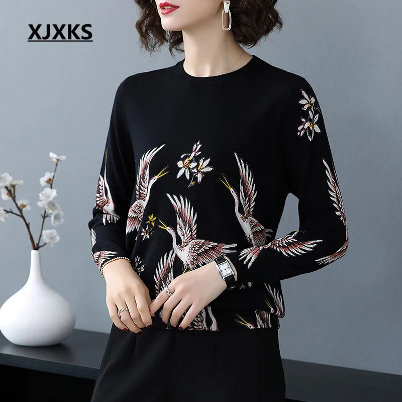 

XJXKS High-end digital printing women cashmere sweater 2019 autumn winter new comfortable knitted sweater women pullover