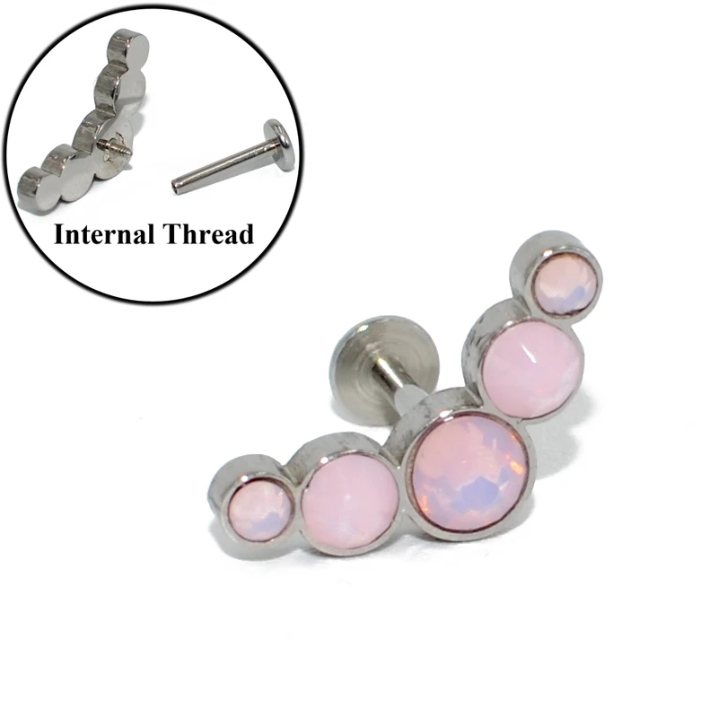 Pink Opal Gem 1 шт. G23 титана и ампергическая сталь внутренняя резьба опал драгоценный камень уха трагус серьги, Надеваемые На ушной хрящ Лабрет гвоздики пирсинг ювелирные изделия 1 - Окраска металла: Pink Opal Gem