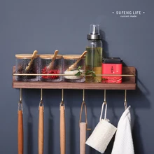 Кухонные многофункциональные стойки, латунь и черный орех, дерево, приправа, стеллаж для хранения, настенный подвесной угловой Стеллаж с крючками, стойка для специй