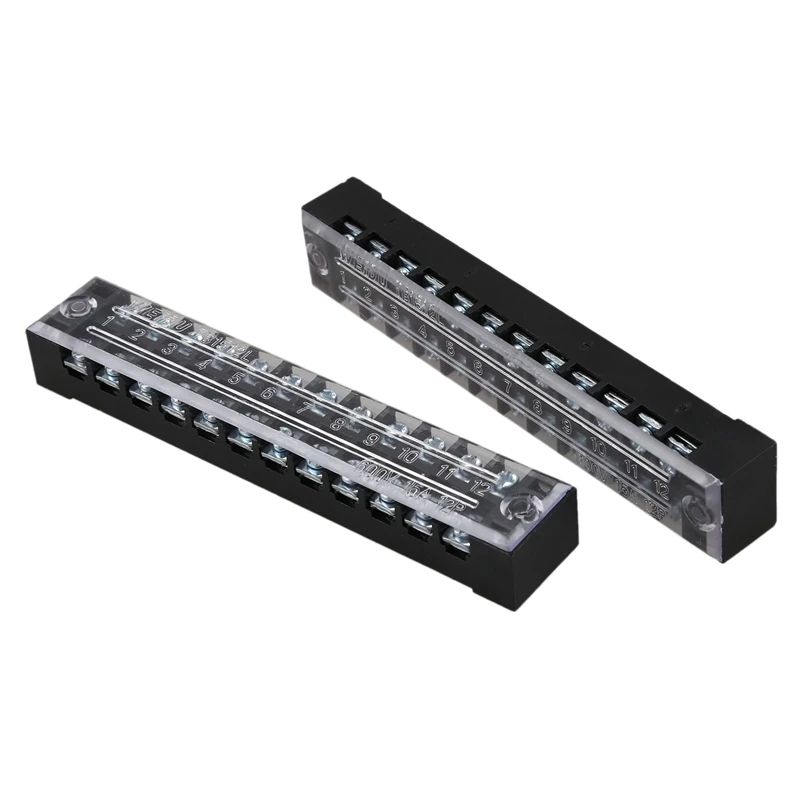 5 Pcs 600V 15A 12 Positions 12P Dual Rows Covered Barrier Screw Terminal Block