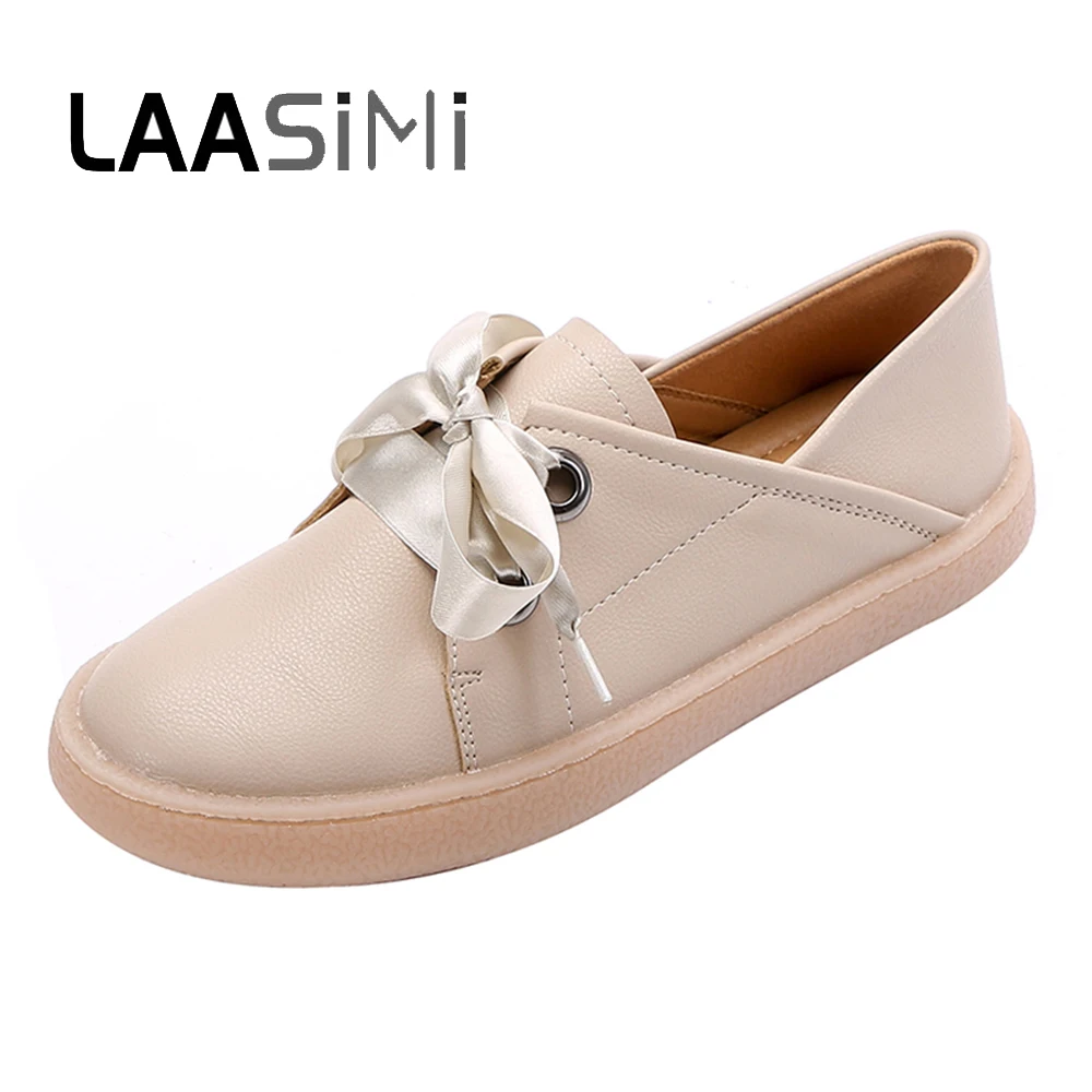 

LAASIMI Basic Women Shoes 35-41 Cute Lace-up Women Flats Vintage Round Toe Shoes Female Spring Autumn Ladies Shoe With Riband