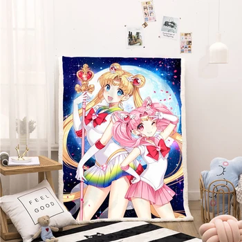 

Sailor Moon Funny Character Blanket 3D Print Sherpa Blanket on Bed Home Textiles Dreamlike Style 09