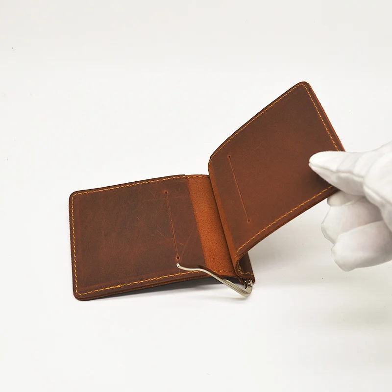 

Metal Money Clip Wallet Men Genuine Leather Dollar Money Clips Vintage Handmade Wallet with A Clip Cash Holder