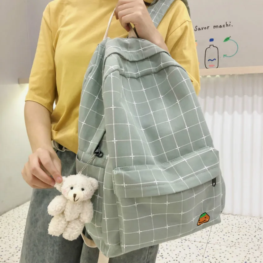 

Plaid Canvas Women's Backpack Female Exquisite Embroidery School Bag for Teenage Girls Mochila Large Capacity Travel Bag Satchel
