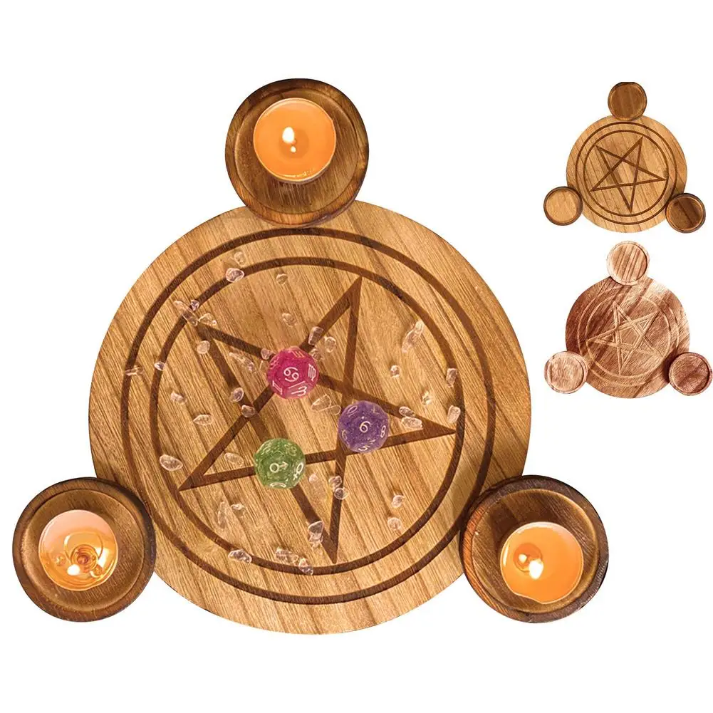 Wooden Candle Holder Pentagram Magic Candlestick Ritual Wax Table Energy Ornaments Tarot Supplies for Decoration | Дом и сад