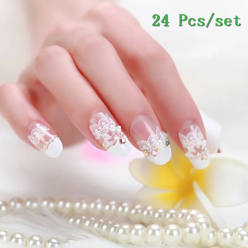 

French Style White Lace Bow Nail Art Sticker Decal Manicure Tip Nail Art Decoration Tools Nail Art Lace Stickers Decals 3D