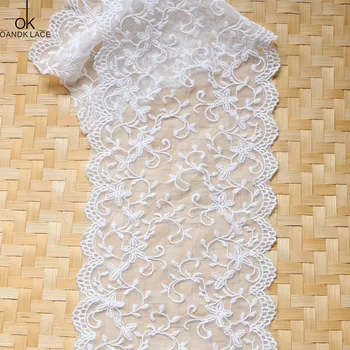

2 yard Exquisite embroidery mesh lace white cotton mesh mesh double embroidery lace accessories 17 cm wide
