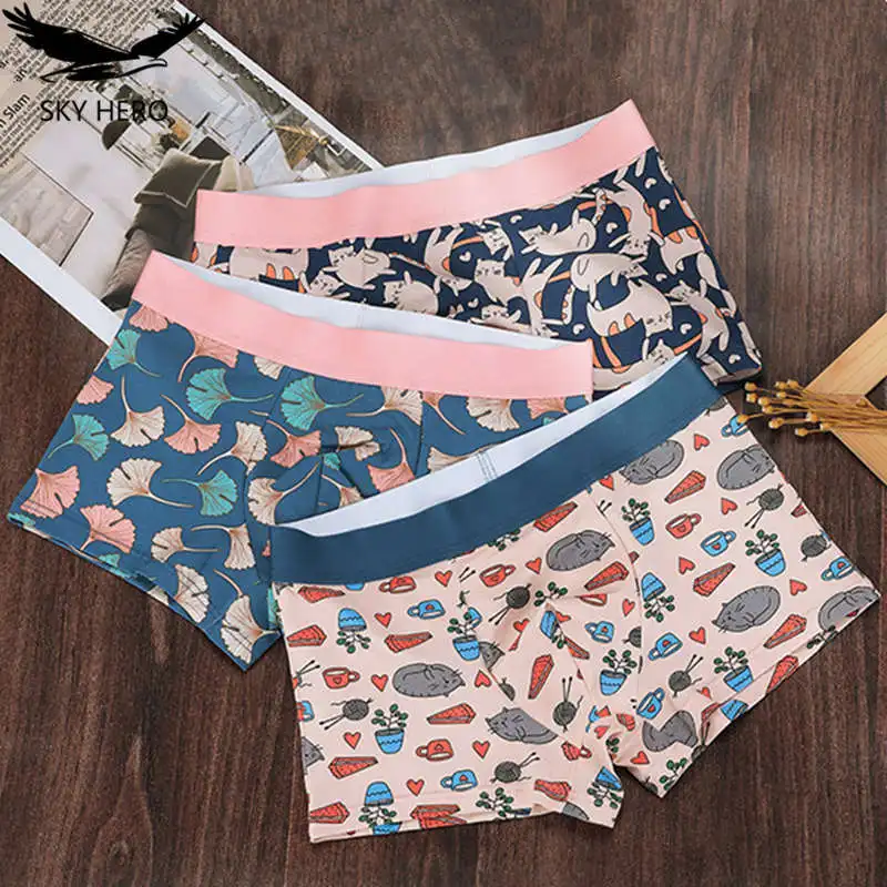 4pcs/Lot Men's Boxers with Print Panties Underwear Cotton Underpants Colors Shorts Male for Man Brand Pouch Trunk Cartoon