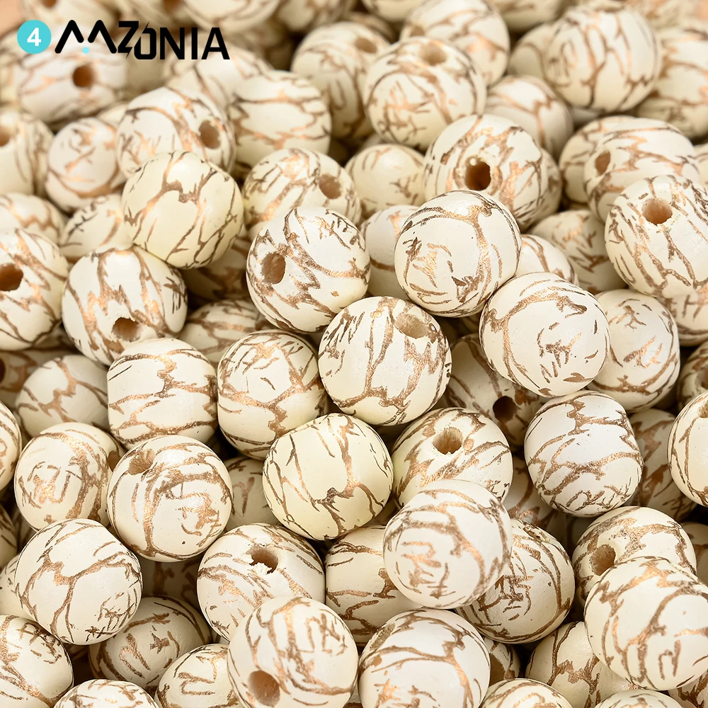 Leopard Pattern Natural Wood Beads - 10mm Dyed Spacer Beads for DIY Jewelry and Bracelet Accessories