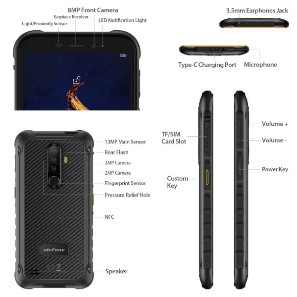 4gb + 64gb Novo Original Ulefone Armadura Áspero Ip68 Smartphone Android10 5.7-occelular Octa-core Nfc 4g Lte Telefones Celulares x8 25 64gb áspero ip68 smartphone android10 5.7-occelular octa-core