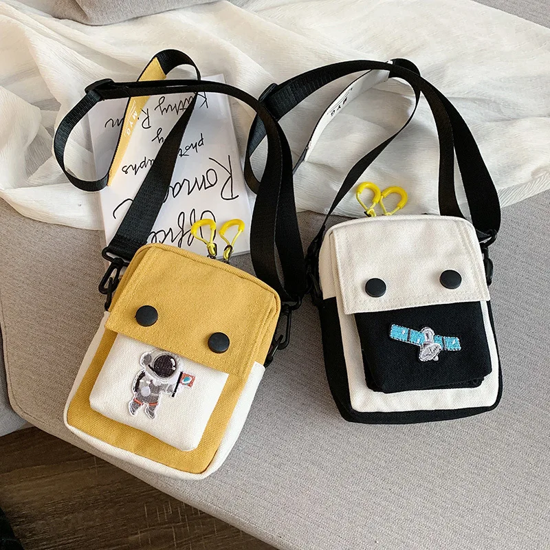 

Creative WOMEN'S Bag Canvas Small 2019 Autumn New Style Korean-style Cool Contrast Color Cartoon Shoulder Wide-Strap Square Slin
