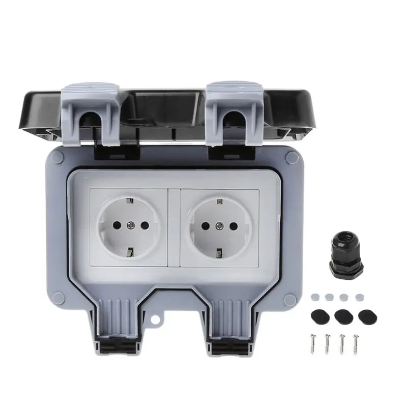 IP66 Waterproof Outdoor Wall Switch Power Socket 13A EU Standard Electrical Outlet Socket Panel AC 220-250V
