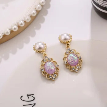 

The baroque long eardrop sweet temperament bright pearl earrings set auger eardrop girl ear clip