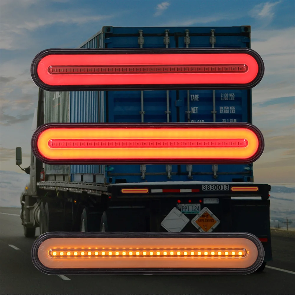 KYYET 2 stks Rood en Geel Aanhangwagen Vrachtwagen Vrachtwagen ATV Accesorios Universele Sequentiële Vloeistof Stop Remmen Draaien Singal Achterlicht Lamp Halo Neon LED Light Bar