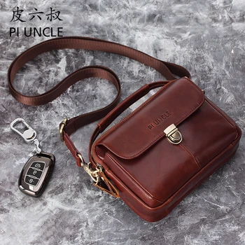 

New Genuine Leather Male Belt Phone Bag Multi-function Mini Shoulder Bags Fanny Waist Pack Designer 7‘’ Phone Pouch Money Purse