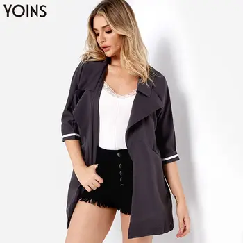 

YOINS 2020 Autumn Winter Spring Women Trench Coats Round Neck Draped Waterfall Hem Top Pockets Casual Work S-XL Female Outwear
