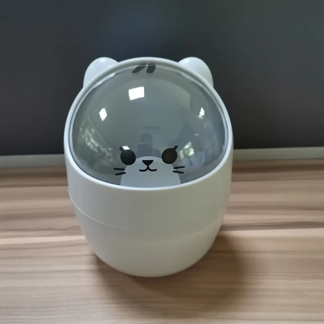 Rocking Lid Design Multifunctional Storage Bin Cute Desktop Cartoon Mini Trash Can Creative Decoration Home Daily Necessities Grey