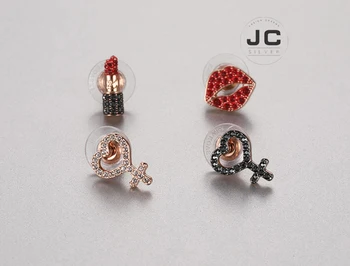

New Fashion Charms Silver 925 Original Copy Jewelry,SWAN Multiple Wear Crystal Red Lip Lip Stud Earrings For Women With Logo