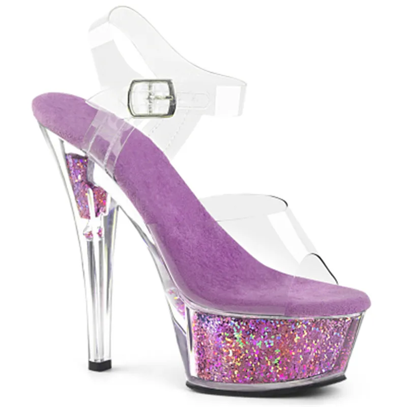 15 cm, shiny waterproof platform, women's sexy transparent sandals, stage show pole dance, dancing shoes