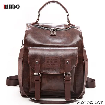 

Women's High Quality Black Vintage PU leather Backpacks Female Fashion Luxury Designer Dark Brown backpack Purse for Women Girls