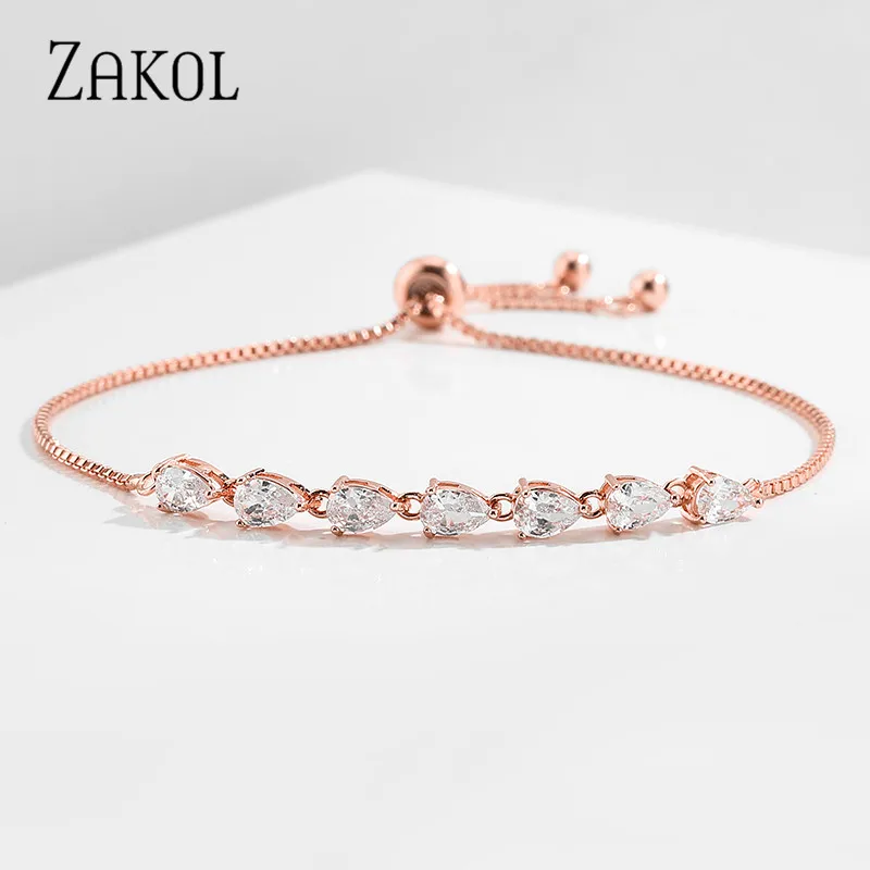 ZAKOL брендовые регулируемые браслеты в форме капли с кубическим цирконием для
