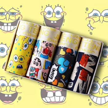 

трусы мужские 4 pcs/lot Men's Underwear SpongeBob Cartoon Polyester Panties Combination Teenager Boxer 2020 New manpant Knickers