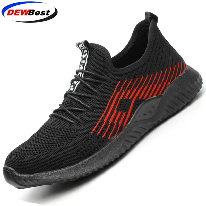 SAFETY SHOES BLACK DEWBEST 2019Flyknit дышащий стальной носок Кепка Рабочая защитная обувь уличная Мужская противоскользящая дезодорант стальная проколная конструкция - Цвет: SAFETY SHOES BLACK