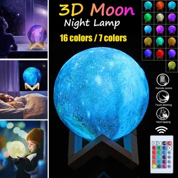 

3D Paint LED Starry Sky Night Light USB Changing Touch Switch/ Remote Control LED Moon Lamp for Home Decoration 8/14/16cm