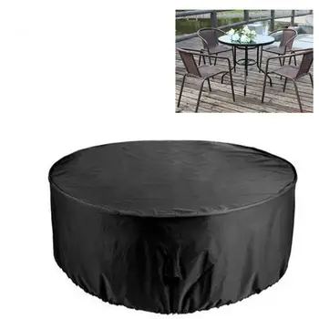

Large Circular Garden Table Cover, Waterproof Breathable Oxford Fabric Outdoor Furniture Cover, Round (280×110CM) - Black