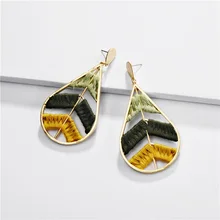 BOHO Handweave Three Colors Cotton Thread Teardrop Earrings Colorful Thread Hollow Leaf Drop Earrings for Women Ethnic Jewelry