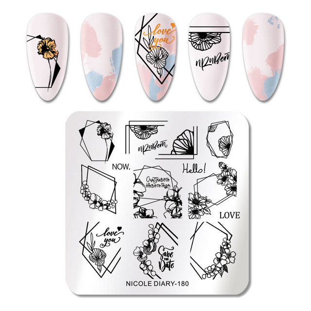 DIARY Flower Leaf Nail Stamping Plates Cute Abstract Face Lines Stamp Template Nail Art Image Printing Stencil Tools