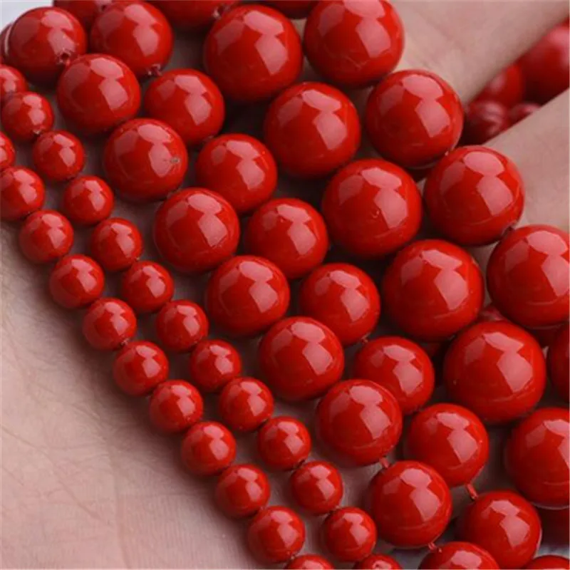 Vibrant Shell Pearl Beads - Red and Pink Round Collection for Jewelry Crafting (4-12mm, 15 Strand)