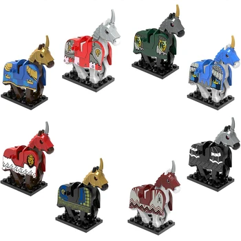 

Horse Figures Toys building blocks Medieval Knight Wars Rome Knights Blue Horse Crown Bricks Toys Christmas Gift