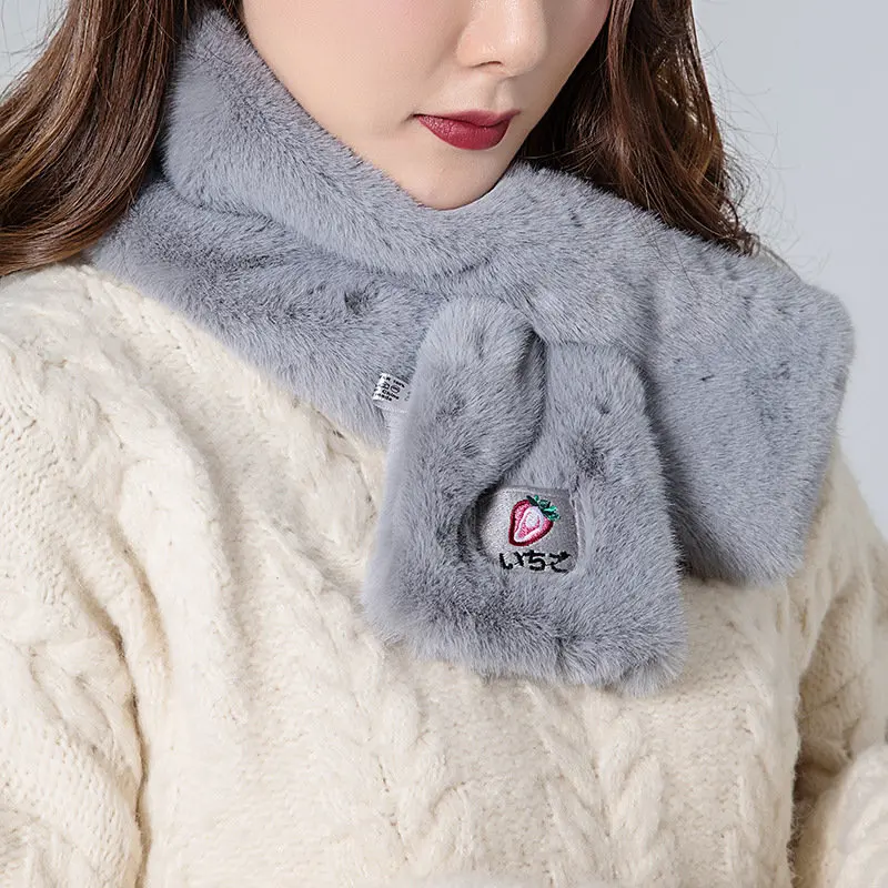 Женский зимний плотный плюшевый шарф из искусственного кроличьего меха для женщин/девочек, Одноцветный воротник, шаль, теплая шаль, модная шаль - Цвет: Gray Fruit Scarf