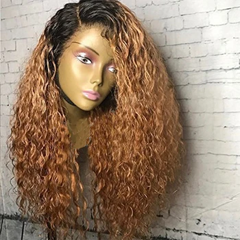 

Colored Fake Scalp Lace Front Human Hair Wig Ombre Blonde Afro Kinky Curly Indian Remy Hair Pre Plucked 13*4 Lace Front Wig