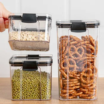 

Square Transparent Sealed Fresh Box Kitchen Grain Multi-grain Storage Tank Can Be Stacked Snacks Dried Fruit Storage Tank 1800ML