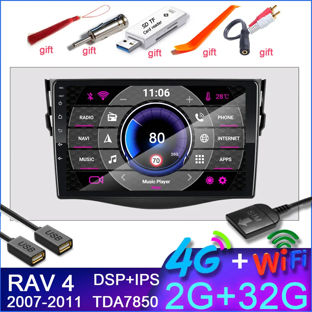Для Toyota RAV4 для Toyota Previa Rav 4 2007 2008 2009 2010 2011 2Din автомобильный радиоприемник для Android мультимедийный плеер 2 DIN Авторадио Видео gps Navi Wi-Fi, 4G - Цвет: 4G WIFI   2GB 32GB