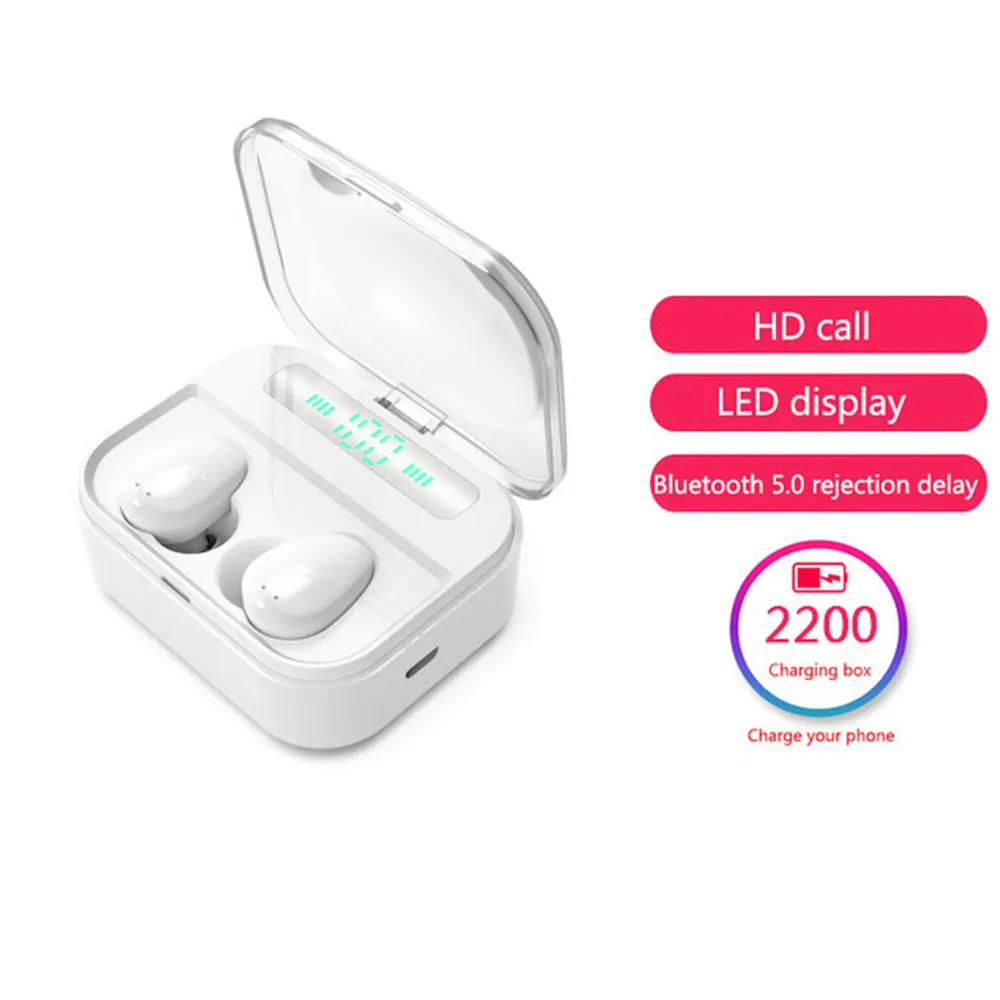 White Earphone KISSCASE, сенсорный TWS, Bluetooth 5,0, Спортивные Беспроводные наушники, светодиодный, 2200 мА/ч, внешний аккумулятор, наушники, беспроводные наушники для Xiaomi - Цвет: White Earphone