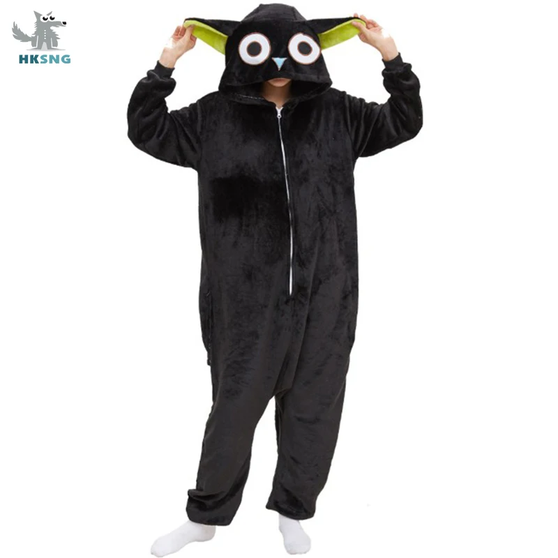 HKSNG Adult Kigurumi Black Cat Onesies Legend Luoxiaohei Cosplay Costume Anime Pajamas Halloween Party Jumpsuits Pyjamas Suit