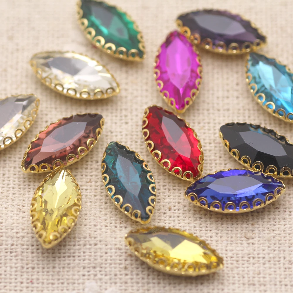 

7x15mm 20pcs sew on rhinestone mix color horse eye Navette mix color crystal strass gold flatback DIY Cloth accessories bags