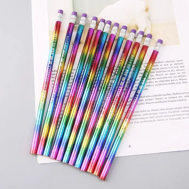 12Pcs Rainbow Pencil Wood Environmental Protection Bright Color HB Drawing Painting Pencils School Office Writing Pen LX9A