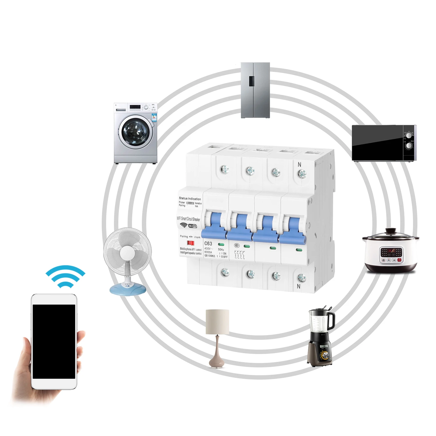 4P WiFi интеллектуальный выключатель с контролем энергии и функцией счетчика, совместимый для Amazon Alexa и Google home