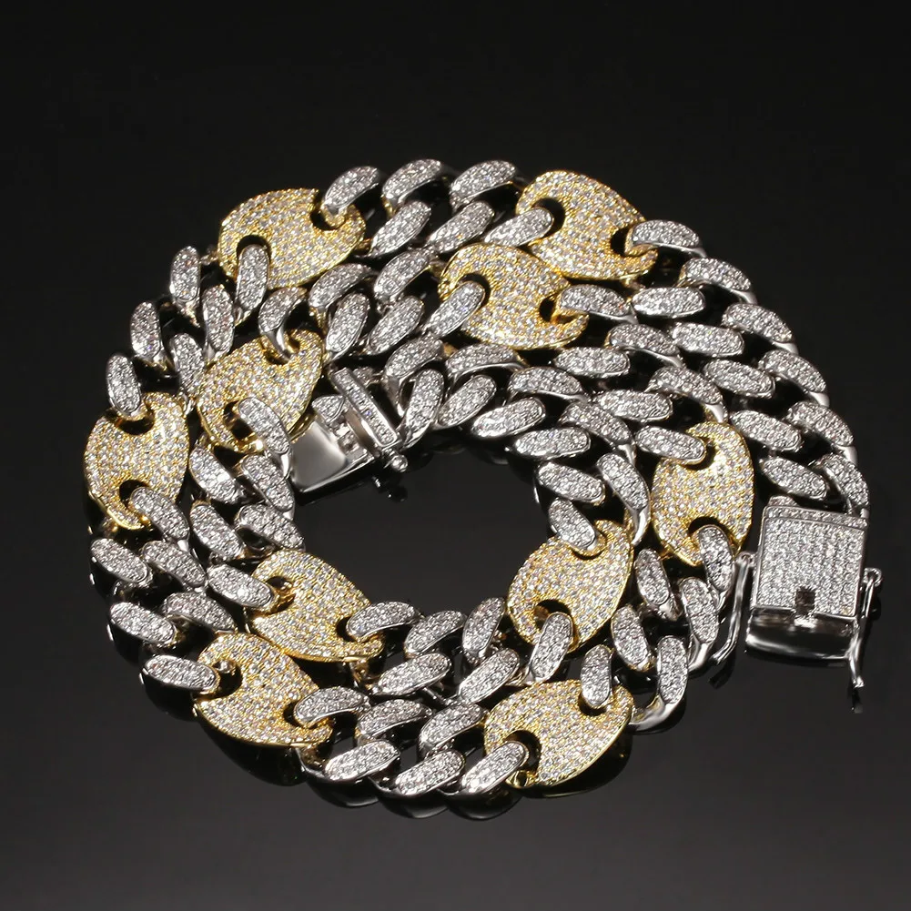 

Bling Bling Miami Cuban Necklace Mixed Color Silver and Gold Fashion Hiphop Jewelry Necklace Men