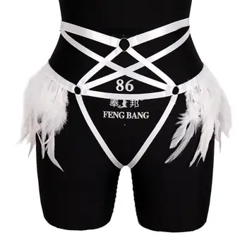 

White Feather Garter Waist Harness Belt Cage Stockings Suspender Plus Size Bondage Lingerie Hollow Out Panties Night Clubs Rave