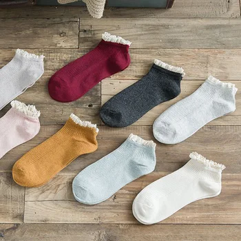 

Fashion Lace Ruffles Soft Cotton Women Socks Top Quality Solid Color Cute Socks Sweet Princess Girl Cozy Lovely Frilled Socks