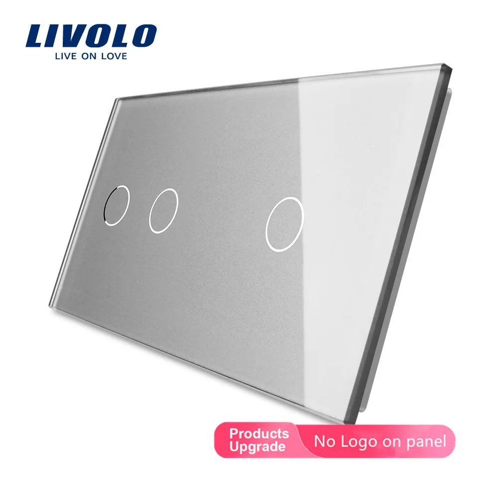 Grey-No logo Livolo Luxury4 цвета жемчужное стекло, 151 мм* 80 мм, стандарт ЕС, двойная стеклянная панель VL-C7-C2/C1-11, только панель, без логотипа - Цвет: Grey-No logo