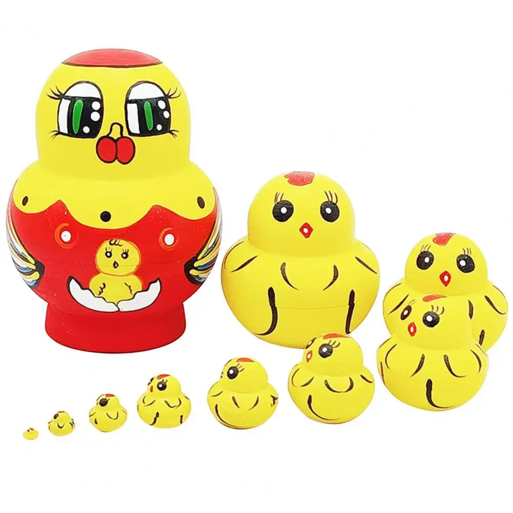 1 Set Ten Layers Russian Dolls Cartoon Chick Animal Design Home Decor Matrioska Toy for Child Gift